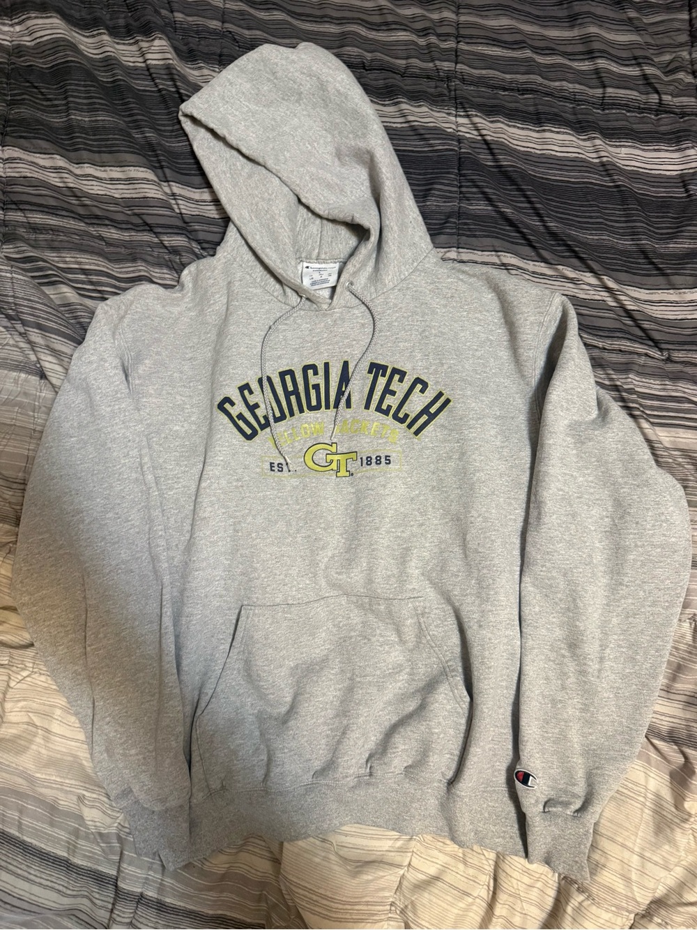 Champion Gray Georgia Tech Hooded Sweatshirt with Yellow Logo